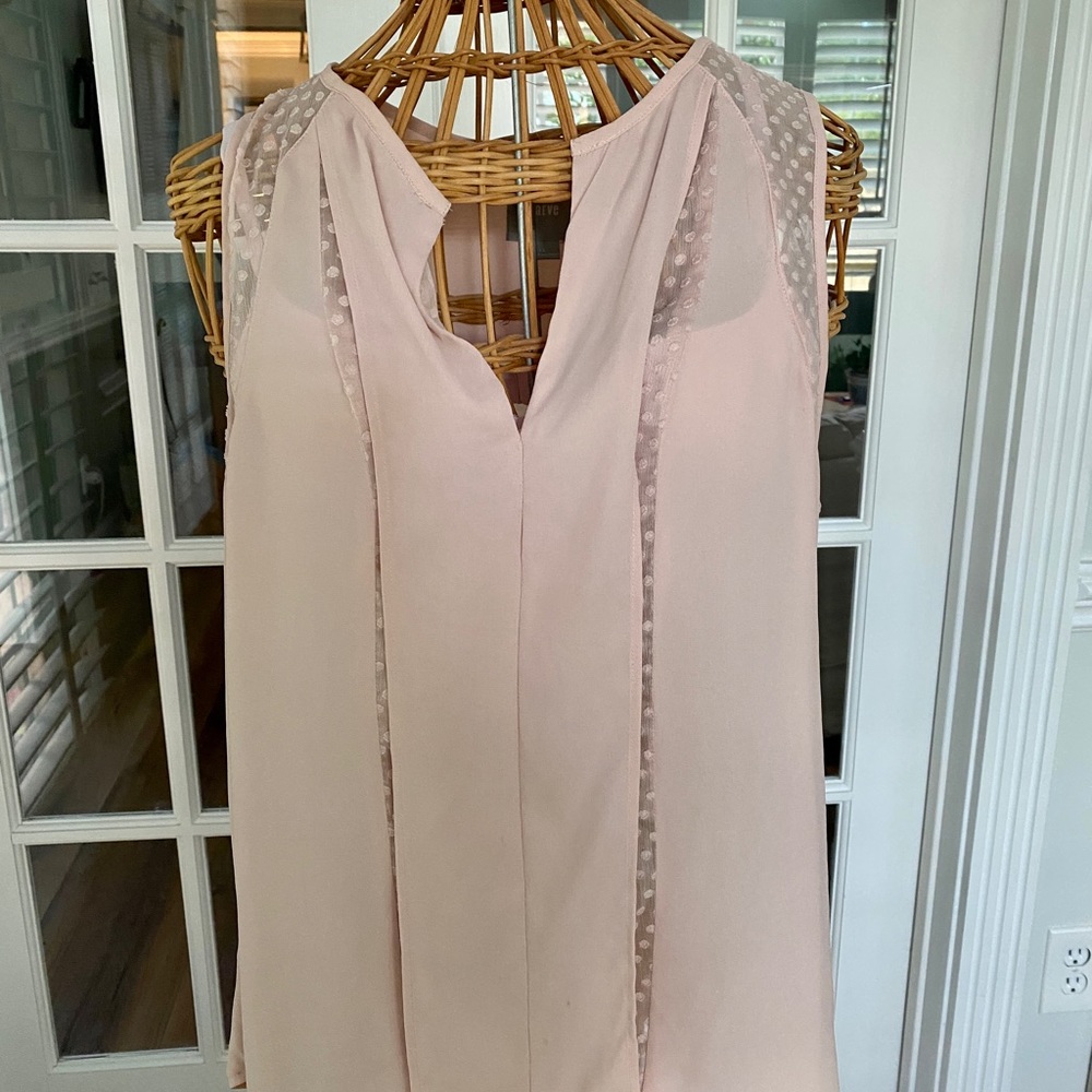 Anthropologie -Mauve brand  light pink, chiffon with polkadots  top.